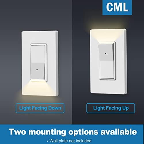 [5 חבילות] CML מתג אור מואר, מתג קיר נדנדה של קוטב קוטב יחיד עם אור נדנדה עם אור לילה LED, בין ערביים עד שחר חיישן אור אוטומטי/כיבוי, חוט הארקה 15A 120 וולט, לבן